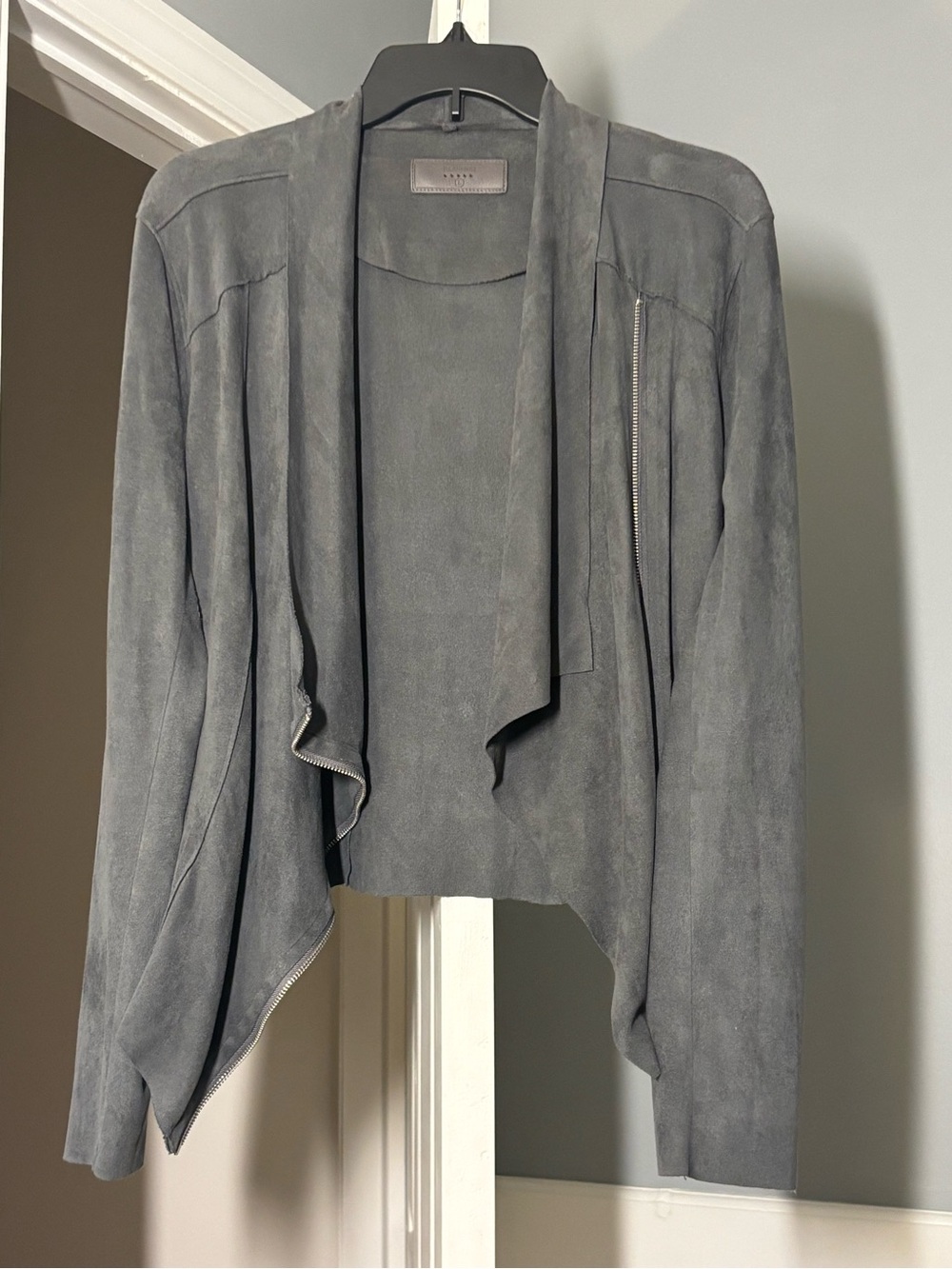 Blank NYC Gray Draped Open-Front Jacket with Zipper